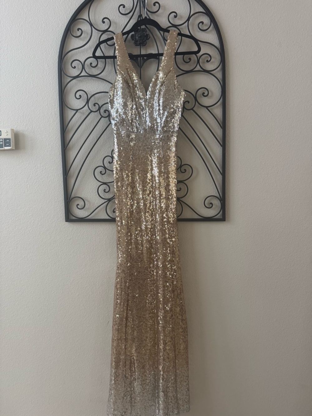 Crystal Doll Champagne Sequin V-Neck Dress